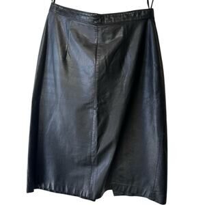 Vintage 80s Brass Plum Nordstrom Black Genuine Leather Pencil Skirt  Knee M